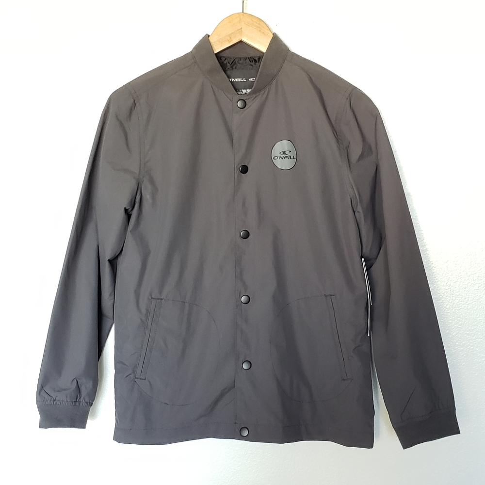 O'Neill Boys Lightweight Jacket Size L Gray Mock Neck Snap Front Pockets NEW
